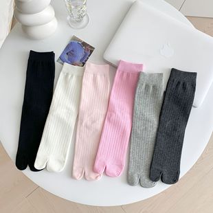 Japanese wide striped solid color two toe socks minimalist basic toe socks Tabi toe shoes with spring and summer thin cotton socks