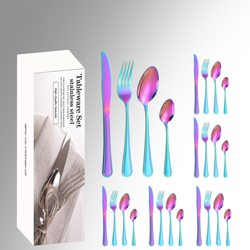 Cuchillo y tenedor de acero inoxidable, cuchillo y tenedor de comercio electrónico transfronterizo, set de 24 piezas, set de doble línea de cubiertos de comida occidental, set de caja de regalo