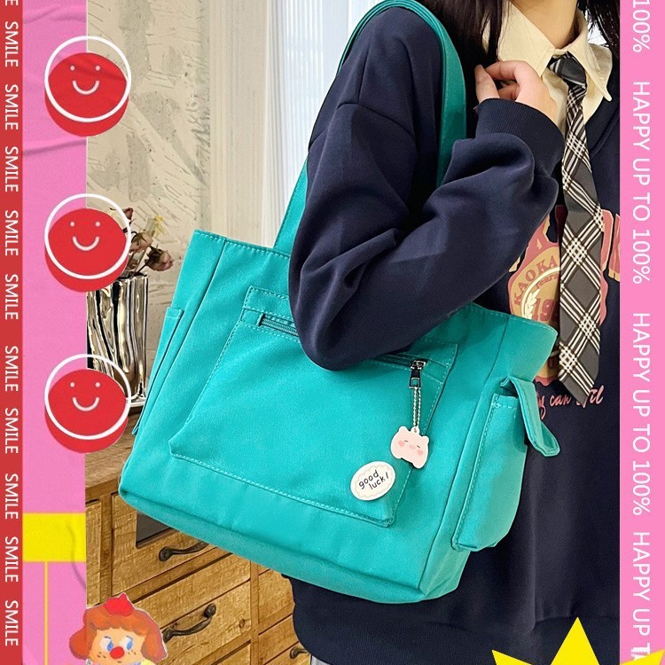 Bolso de tela de vela perezosa, color sólido, pequeño y fresco, estudiante universitario, viaje en clase, bolso de gran capacidad, bolso de hombro