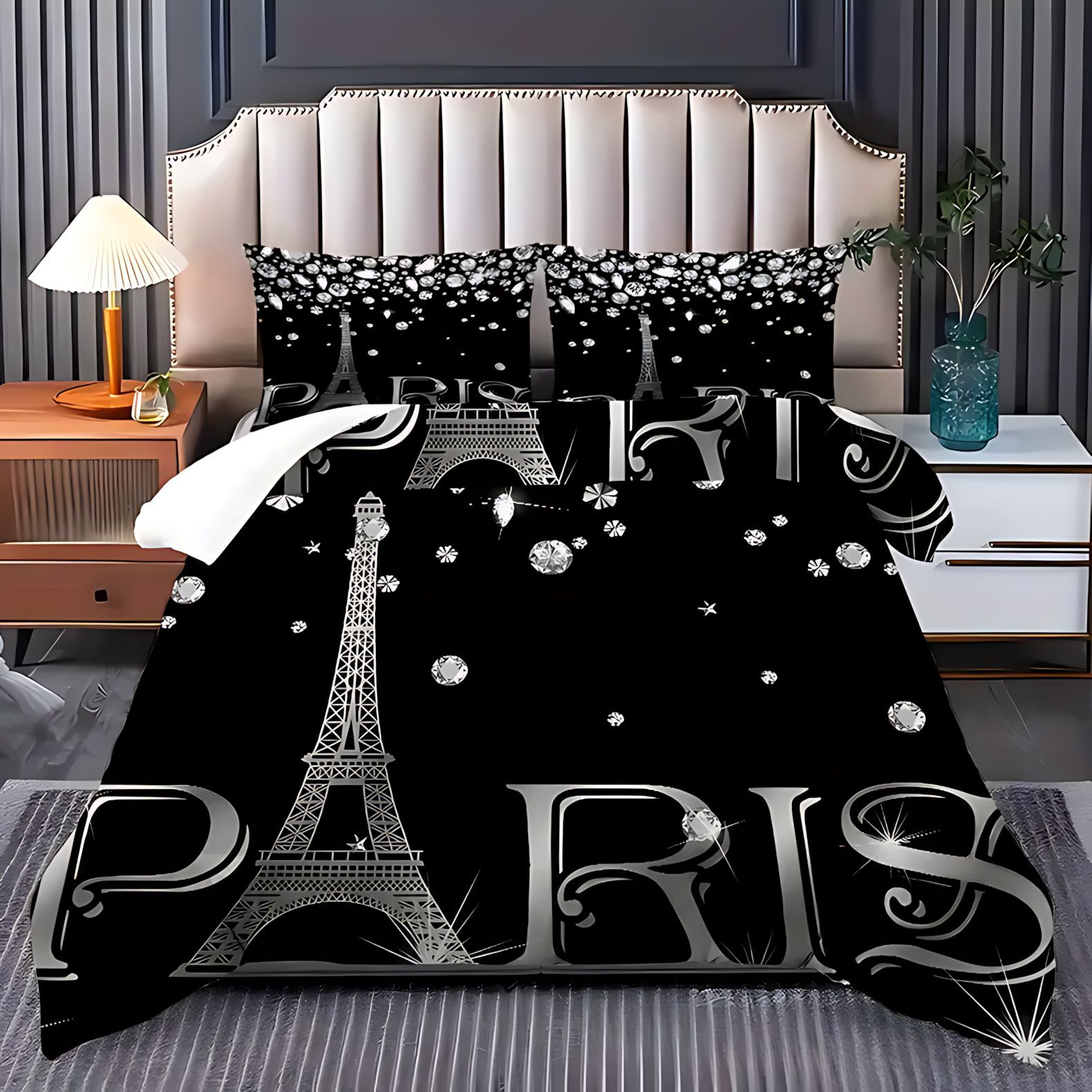 TUME / JIT Transfronterizo Torre Eiffel Soft Transpirable HD Digital Printed Edredon Kit