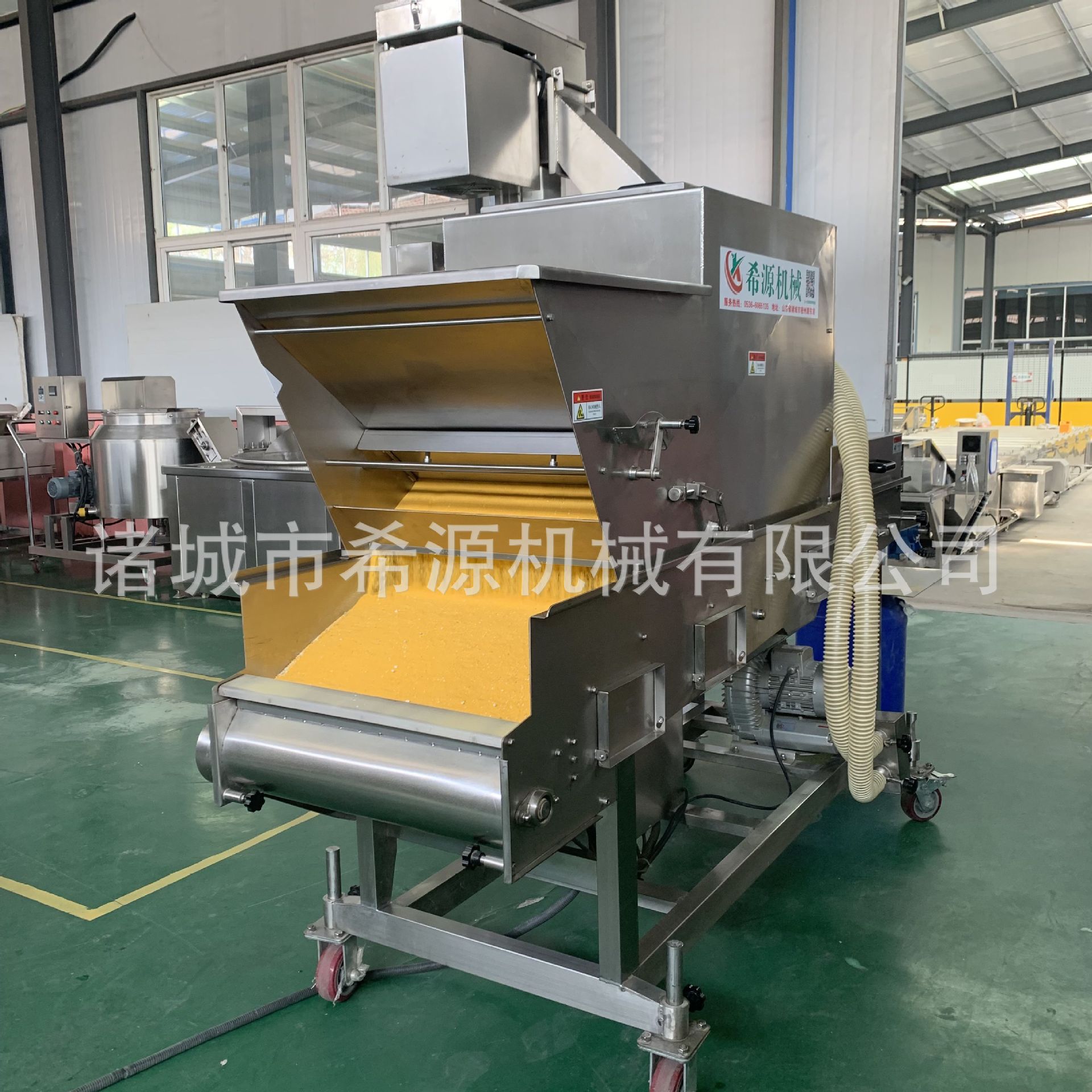 水磨年糕裹糠机 芝士奶酪鱼条裹面包糠机器 小银鱼裹糠油炸生产线