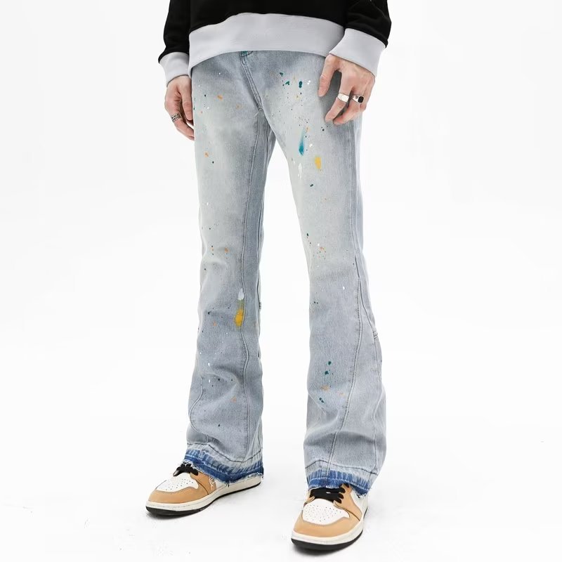 abbigliamento da uomo Jeans da strada in stile americano per la primavera e l'autunno stretch slim fit con fori, micro svasato lungo alla moda_voghion.com