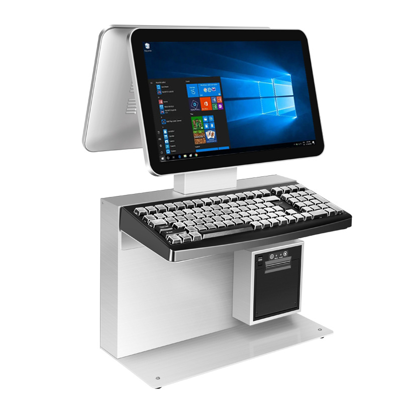 I5 caja de metal comercio exterior gran cadena de grandes almacenes supermercado tienda de conveniencia canal caja registradora de doble pantalla máquina de escaneo de código todo en uno