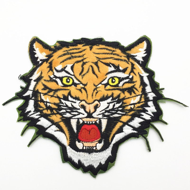 老虎魔术贴刺绣布贴电脑刺绣厂家贴布 贴布绣 布标 背胶绣花徽章