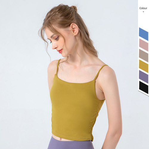 Spring and Summer New Yoga Wear Sports Bra Women's Backless Shockproof Push-up Fitness Bra Running Vest Pleated Strappy