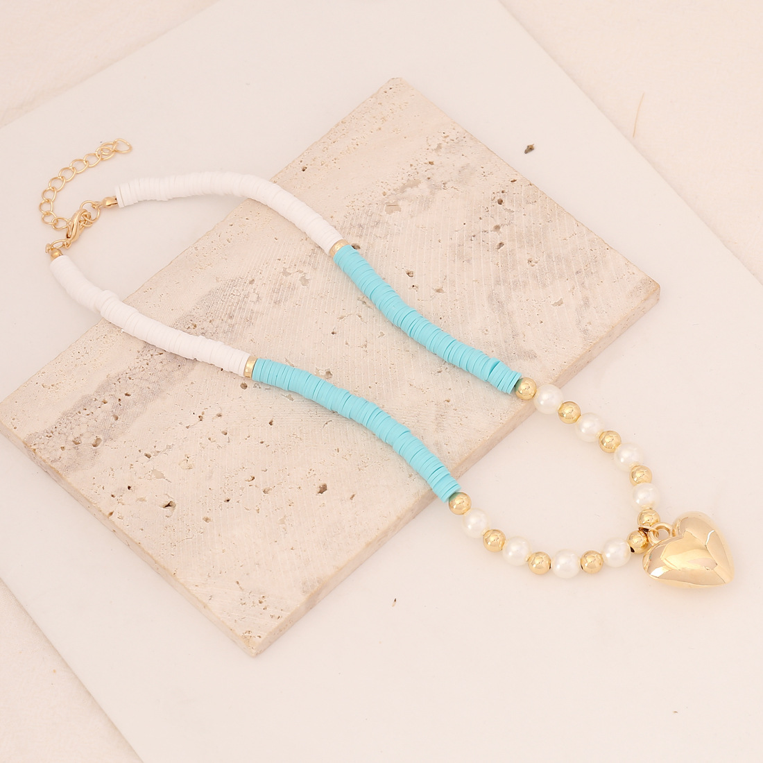 Bohemian Polymer Clay Pearl Handmade Heart decor Necklace