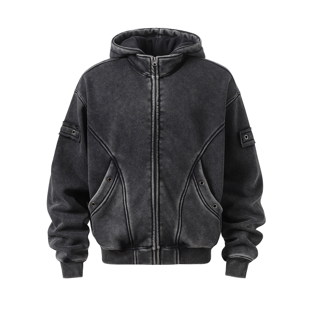Jiayiku Abbigliamento Uomo 2024 Nuova Felpa con Cappuccio American Street Hip-Hop Giacca in Pile Stile Wasteland Felpa Lavata con Cerniera_voghion.com