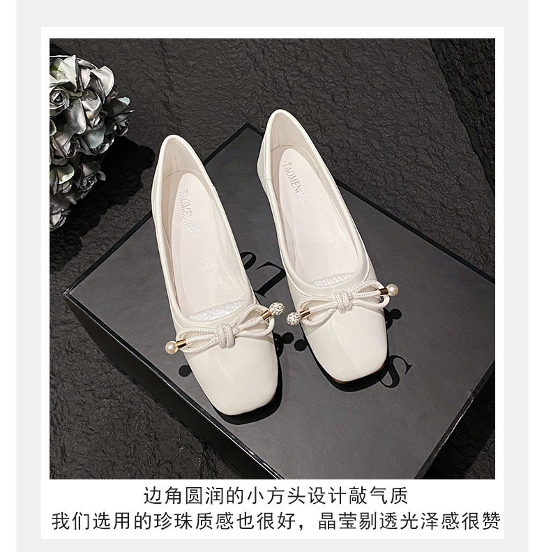 Giày búp bê nữ mũi vuông đế mềm đính ngọc trai, gót thấp dưới 3 cm — Màu bạc, Màu trắng sữa, Màu đen chi tiết 16