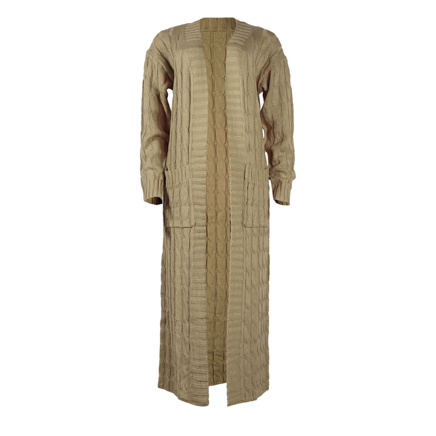 Damen Strickjacke Lang Aus Grobstrick In Unifarben Wintermantel_voghion.com