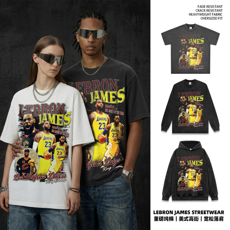 Lebron James Printed Long-Sleeve and Short-Sleeve T-Shirts, Heavyweight Crewneck Hooded Sweatshirt, Pink Short-Sleeve
