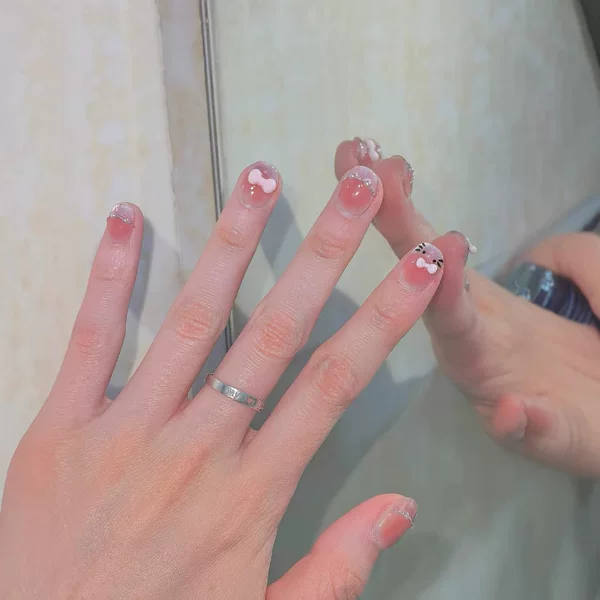 There Will Be Meow Peach Kt Xiaoxiang Spring and Summer New Hand-Painted Gentle Sparkling Cat Eye Blush Handmade Wearable Nail Art Stickers