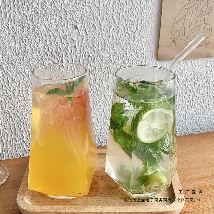 ins风菱角玻璃杯 网红餐厅水果茶杯苏打气泡水杯冷饮料杯喝水杯子|undefined