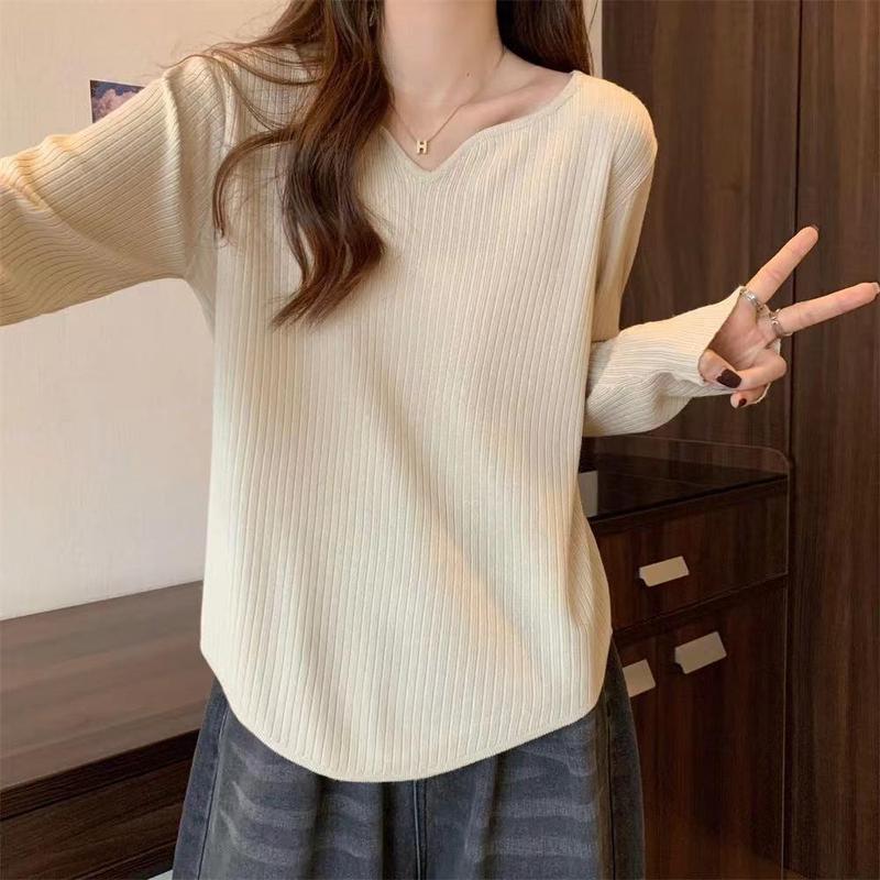 2025大码遮肚子正肩长袖V领打底衫女秋冬装胖妹妹不规则显瘦上衣|undefined