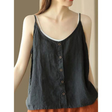 C 37202 Linen Button Decor Tank ����Ŧ��װ�α��Ŀ羳