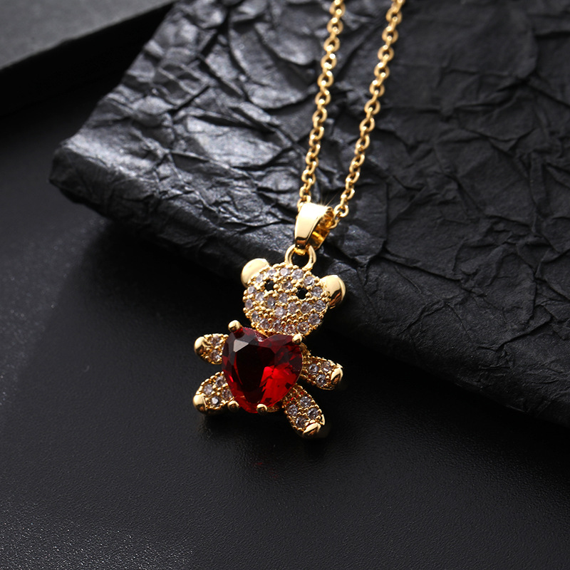 Cartoon Style Little Bear Copper Inlay Zircon Pendant Necklace display picture 4