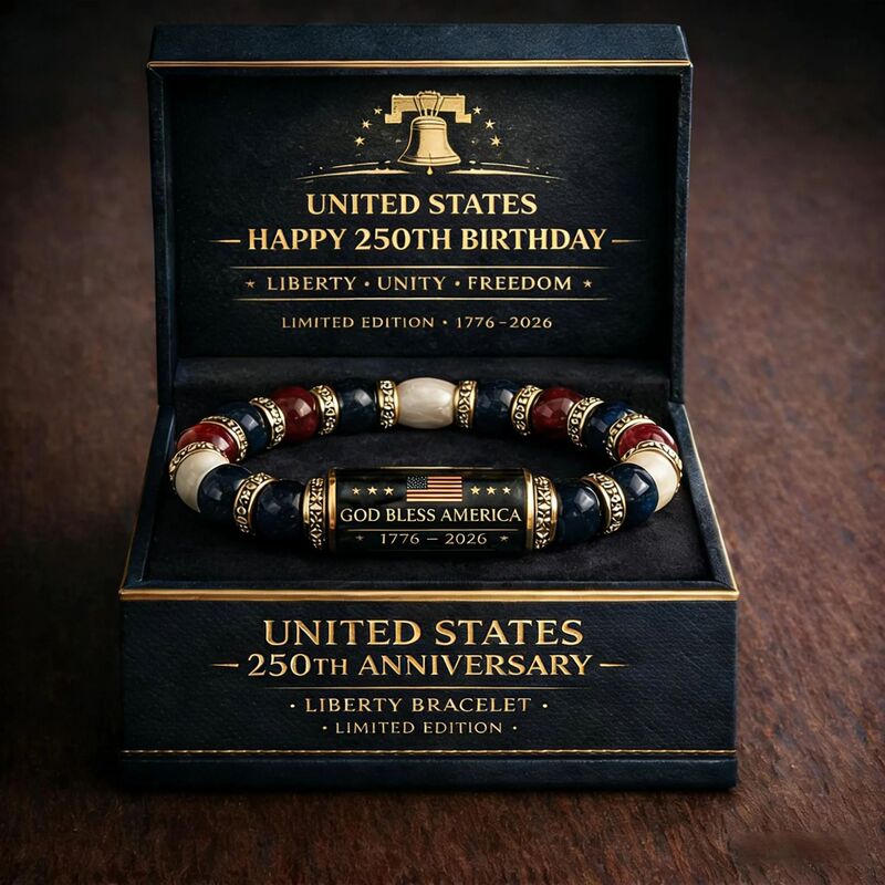 American Flag Bracelet Commemorative Gift with Chalcedony Tube and Diamond Ring Bracelet, Usa 250Th Anniversary Commemorative Bracelet