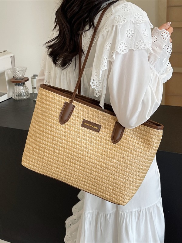 Paja trenzada bolsa de vacaciones mujeres 2026 nueva moda playa trenzada bolsa de hombro de gran capacidad de transporte universal bolsa de mano image 4