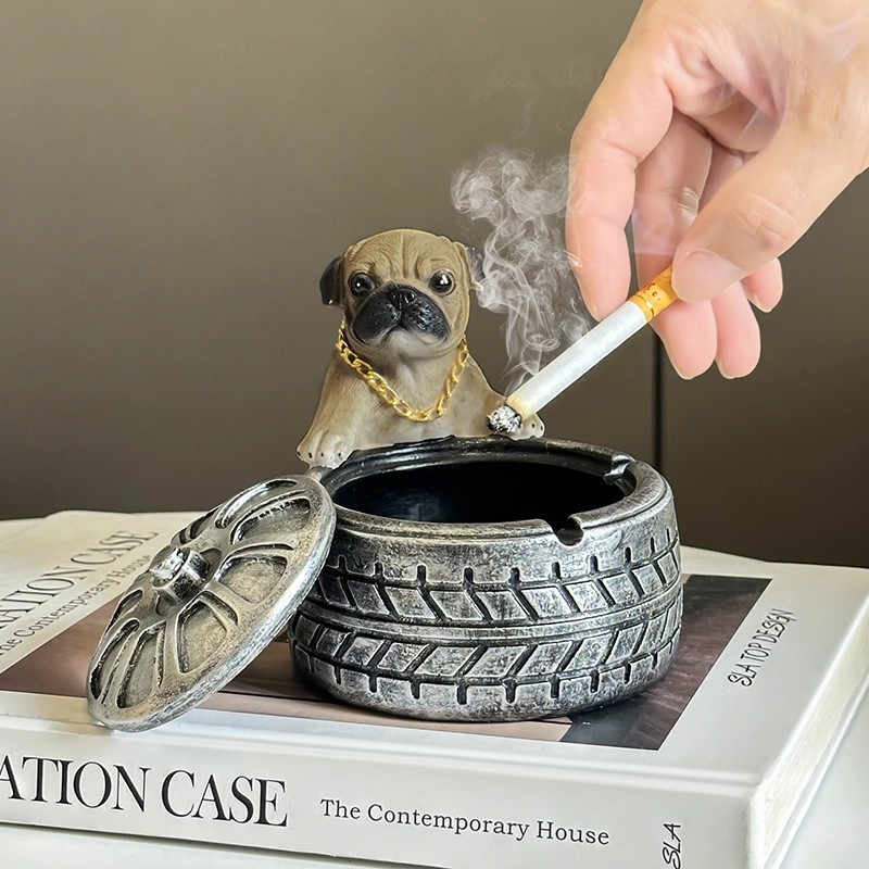 クリエイティブでパーソナライズされた富を呼ぶオオハシ犬灰皿ホームリビングルームオフィスデスクトップハイエンド飛散防止灰皿|undefined