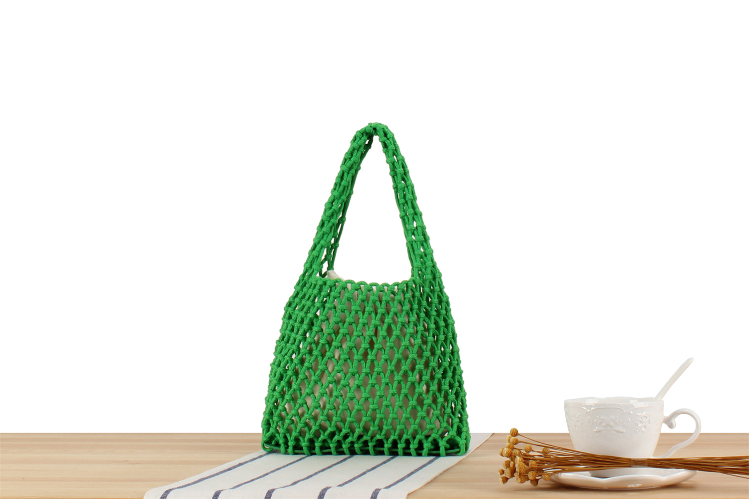 Borsa a tracolla in corda di cotone intrecciata stile macaron_voghion.com