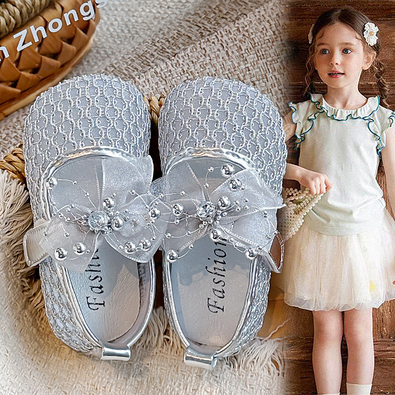 Niñas sandalias de malla 2026 verano niños adorables zapatos de arco de perla zapatos de princesa huecos image 3