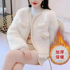 2025秋冬新款仿兔毛仿皮草短款冬季外套小香风高级气质加厚加棉独