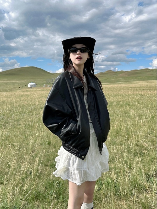 黑色复古皮衣外套女2025春秋新款设计感今年流行机车夹克上衣|undefined