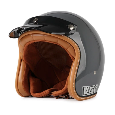 Motosiklet dəbilqələri — Certified Retro Motorcycle Helmet Electric - m-cement-gray-free-hat-brim-face-towel