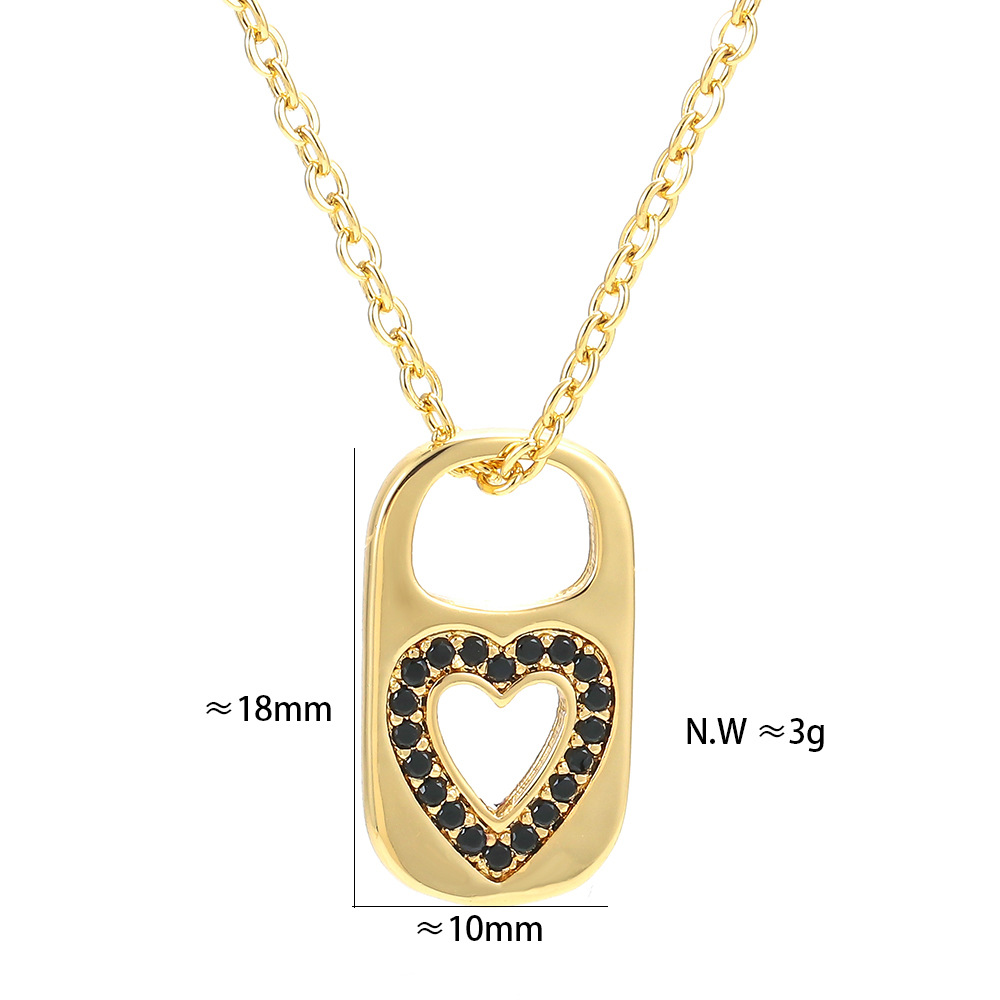 Retro Hollow Lock Heart Micro-inlaid Zircon Copper Necklace Wholesale Nihaojewelry display picture 4