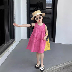 Summer Princess Dress for Girls, Delicate Pink Dress with Mussel Edge, Loose Sleeveless Gown for Baby Girls