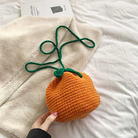 创意毛线包丑橘造型少女单肩包时尚可爱日系女童斜挎包休闲儿童包