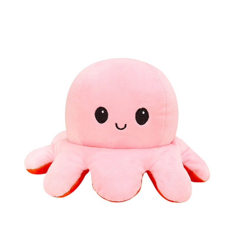 Venta al por mayor de fábrica volteado pequeño pulpo juguete de peluche pulpo expresión que cambia la cara Flip pulpo muñeca de doble cara