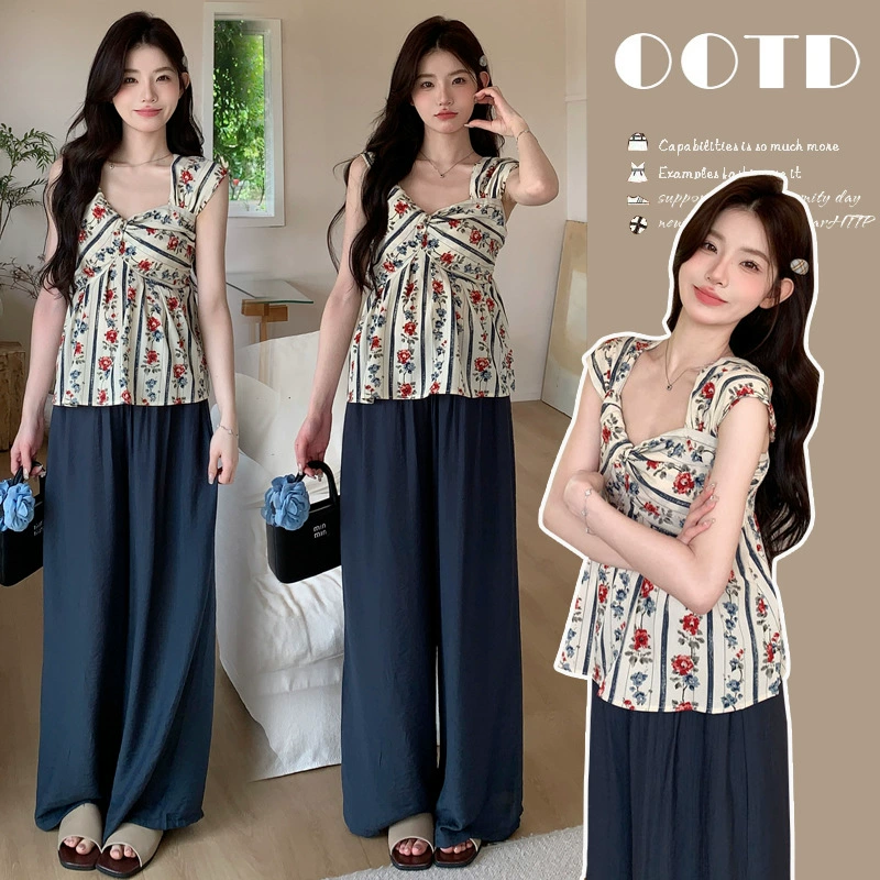 Пятно настоящие летние шифоновые растения рубашка с цветочным принтом плюс брюки для беременных