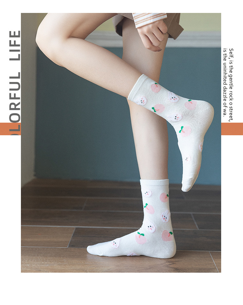 Calcetines tipo crew unisex estilo coreano frutas algodón_voghion.com