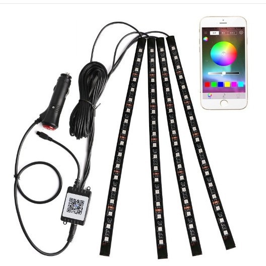 Un remolque de cuatro 5050 18 SMD lámpara de atmósfera interior pie de control remoto de voz Bluetooth RGB colorido LED image 5