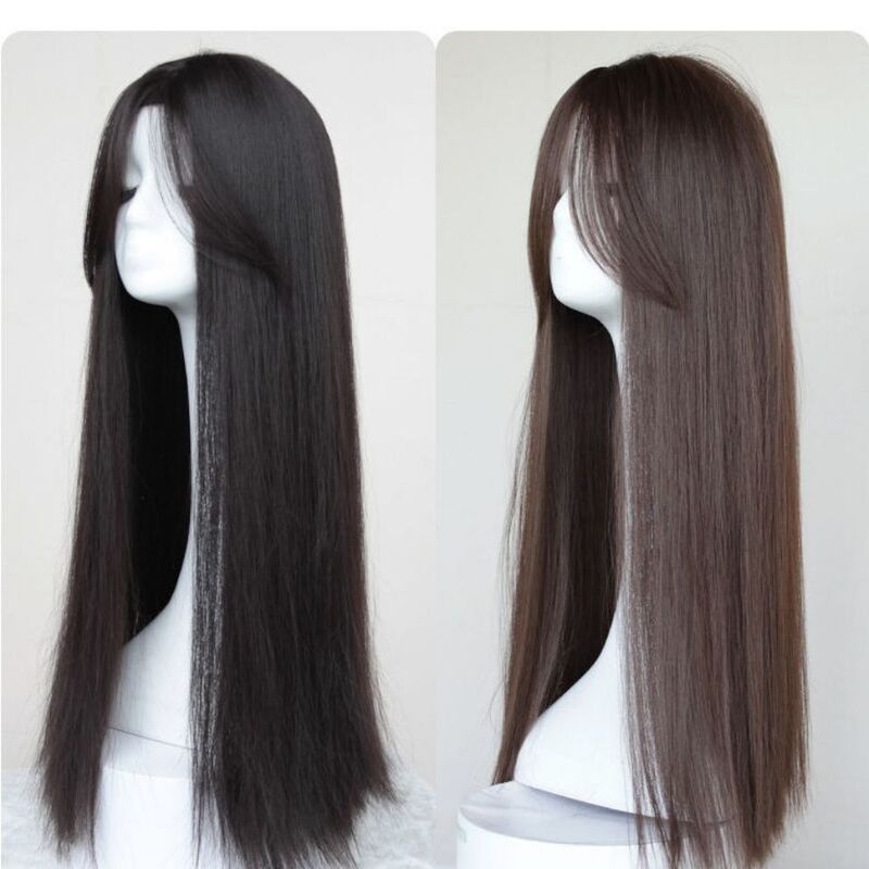 Wig women's long hair eight bangs fluffy natural round face full head realistic long straight hair wig set Wholesale Wig women's long hair eight bangs fluffy natural round face full head realistic long straight hair wig set Wholesale