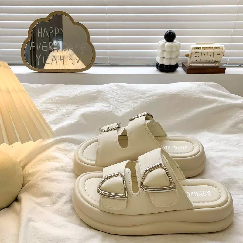 Носить холодные тапочки женский 2025 новый летний толстой подошва дикий модный ремень пряжка сетка красная повседневная пляжные тапочки прилив