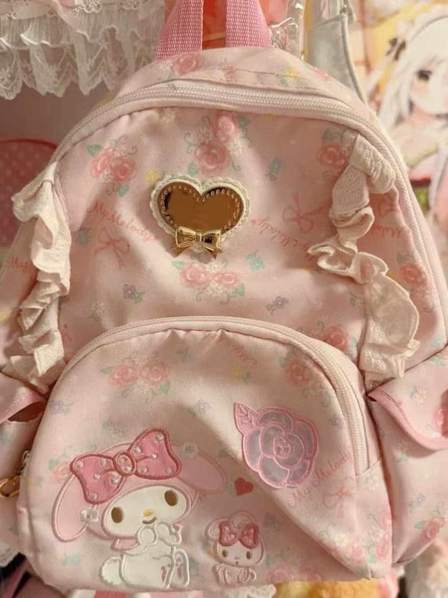 My Melody Melody Sanrio Sweet Cute Girl Heart Backpack Ins Small Fresh Floral Backpack Women