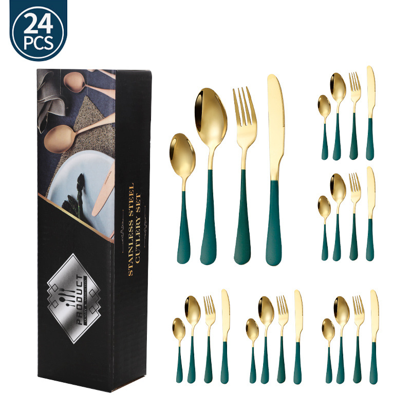 Juego de vajilla de acero inoxidable de Amazon transfronterizo 1010 Cuchillos, tenedores y cucharas de comida occidental Juego de 24 piezas Cuchillos y cucharas de bistec