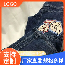 定制街头服饰牛仔裤Y2K数字7骰子复古蓝色宽松牛仔裤男