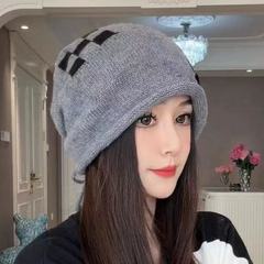针织抽绳堆堆帽子女新款秋冬保暖毛线帽护耳大头围显脸小月子冷帽