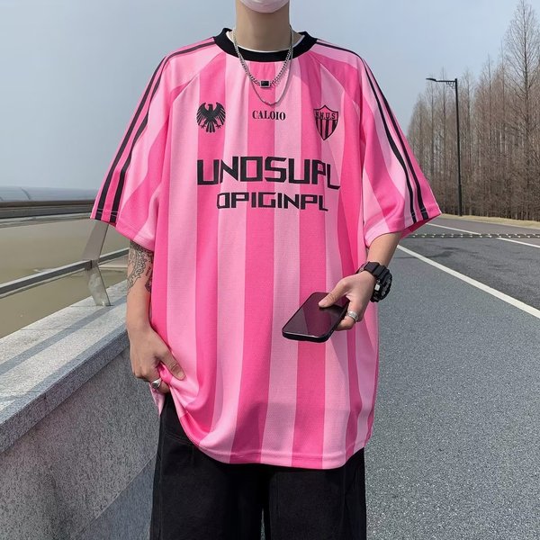 [SHOPEE Explosions] TH Cross-border Men's Short-sleeved T-shirt Striped Mesh Jersey Loose Quick-drying Top