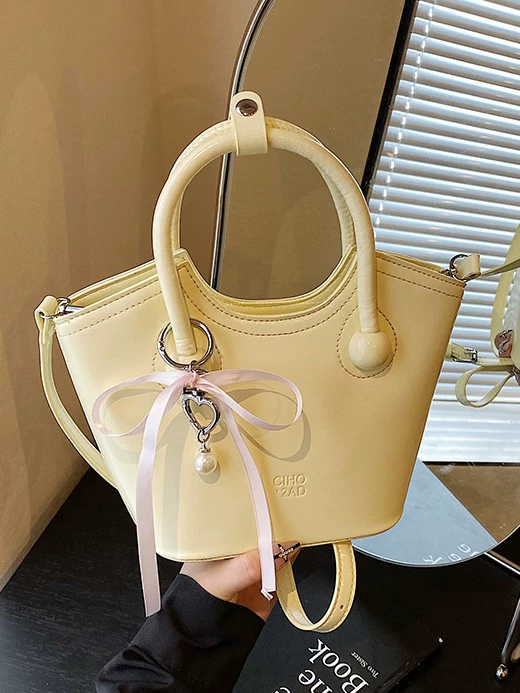 Compact summer handheld small bag, city style, top handle and shoulder strap, with/without pendant