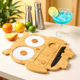 木质香料容器盐边盒带刀具调酒师沾糖品盘木制鸡尾酒调味沾盐器