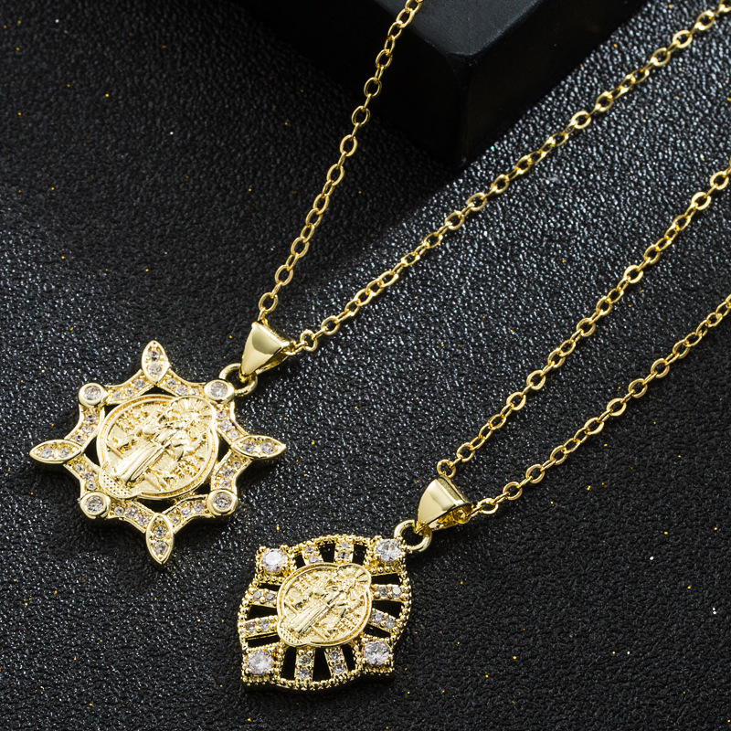 Fashion Copper Plated Real Gold Micro Inlaid Zircon Virgin Mary Faith Pendant Necklace Accessories