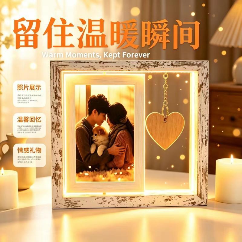 Double-sided rotating photo frame 6inch 7inch wooden photo frame stand creative couple commemorative photo frame desktop display frame Double-sided rotating photo frame 6inch 7inch wooden photo frame stand creative couple commemorative photo frame desktop display frame