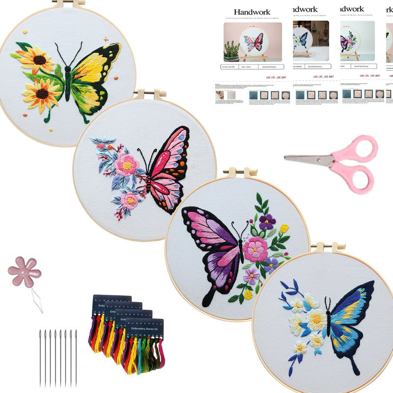 Embroidery DIY Bee Butterfly Hanging Painting Lu Embroidery Handmade Novice Practice Pack Cross-stitch Flowers Living Room Small Painting Ornaments