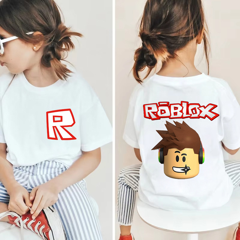 Cross-Border Roblox Game Peripheral Cotton T-Shirts for Boys and Girls, Casual Round Neck Kidsren's Summer Tops, Short-Sleeved Kidsren's Tops