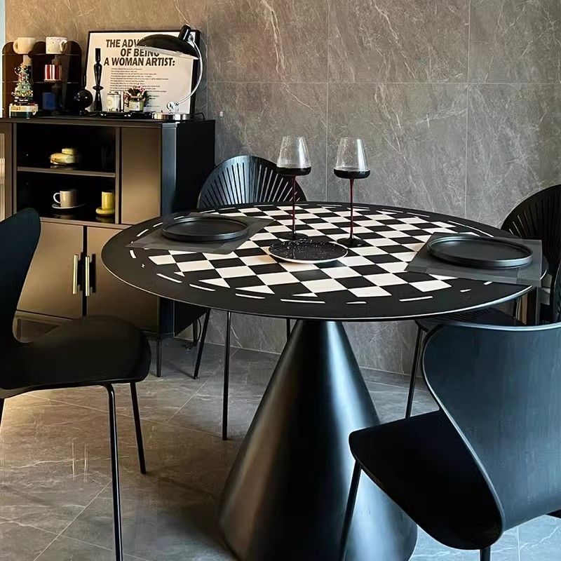 French Negotiation Table Slate Round Dining Table Pure White Modern Simple Round Table Small Apartment Home Dining Table and Chair Combination