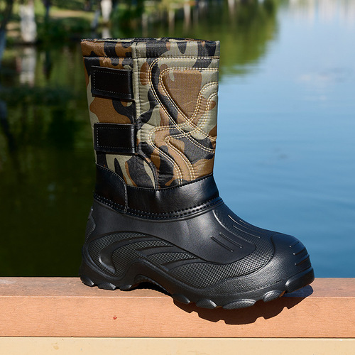 Men's Snow Boots with Fleece Lining, Warm and New Cotton Shoes, Thick Fishing Boots with EVA Waterproof Snow Snow Boots