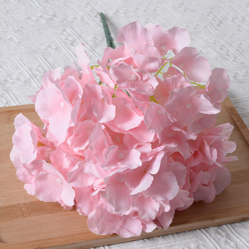 Hortensia artificial 5-cabeza paquete macaron Hortensia boda tiro diseño decoración del hogar flor falsa Flor de tela de seda